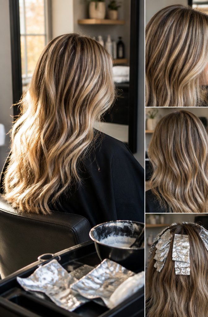 Blonde hair with bright face-framing pieces and softer painted ends
