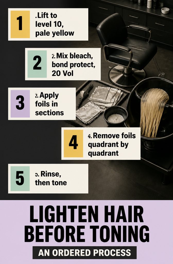 Hair lightening information graphic with numbered preparation steps