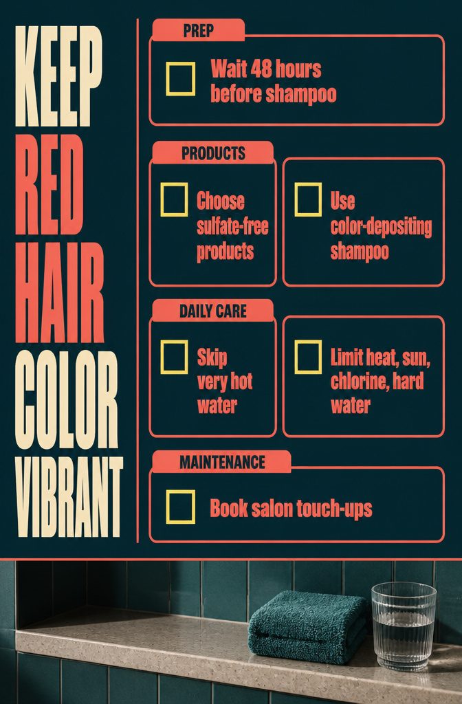 Red hair color care graphic about keeping color vibrant
