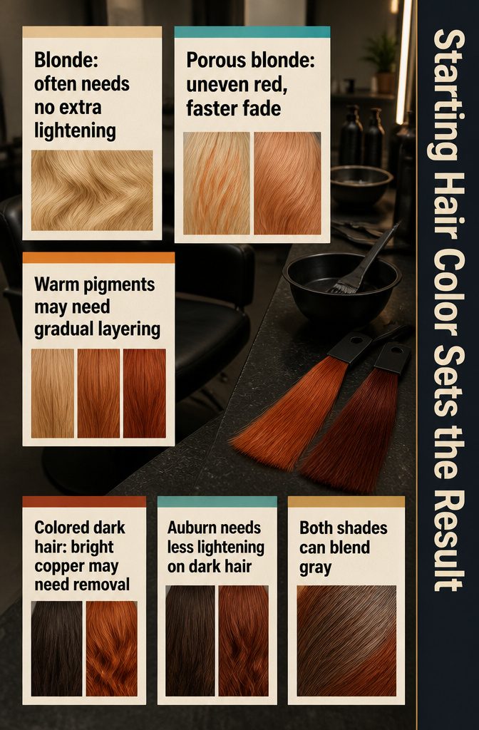 Beauty graphic explaining how starting hair color affects red dye