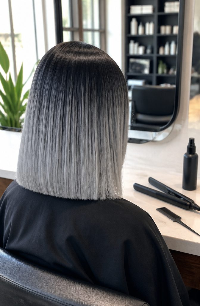 Straight bob with a crisp transition from black to grey