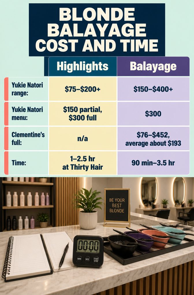 Balayage cost and appointment time comparison with salon pricing figures