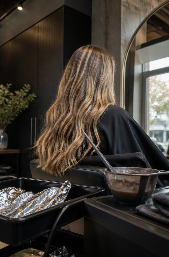 Dirty blonde hair with dark brown lowlights golden highlights and caramel pieces