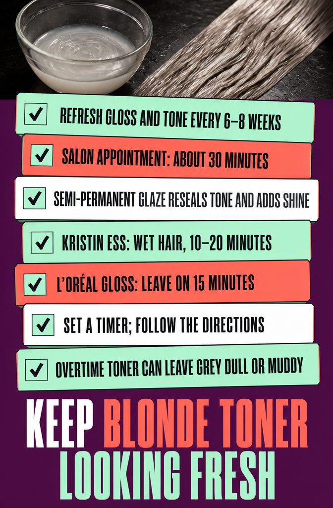 Beauty graphic about maintaining fresh blonde toner between salon appointments