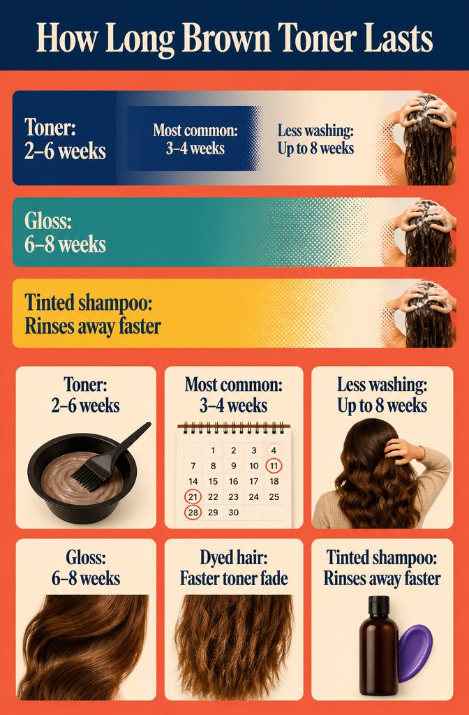 Brown hair toner fading shown across a simple timeline