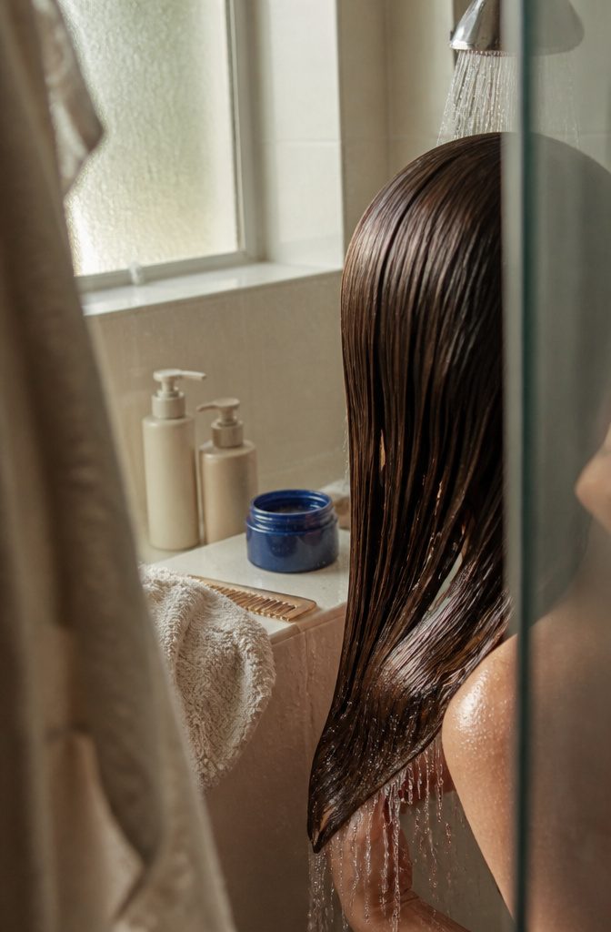 Glossy brown hair with smooth strands and soft waves