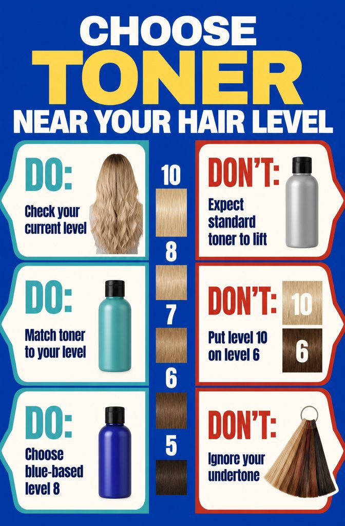 Brown hair level chart beside matching toner shades