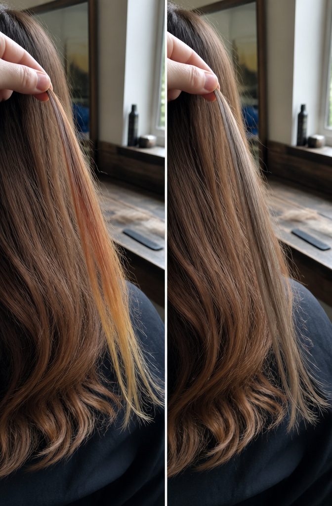 Brown hair strands with warm copper and golden tones