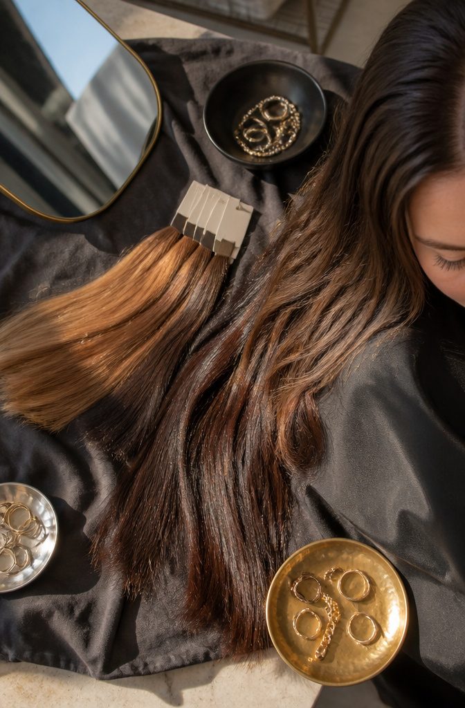Brown hair showing warm caramel and cool ash lowlight tones