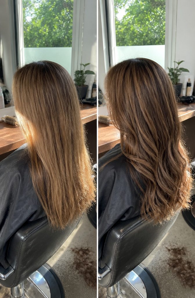 Light brown hair threaded with chestnut lowlights