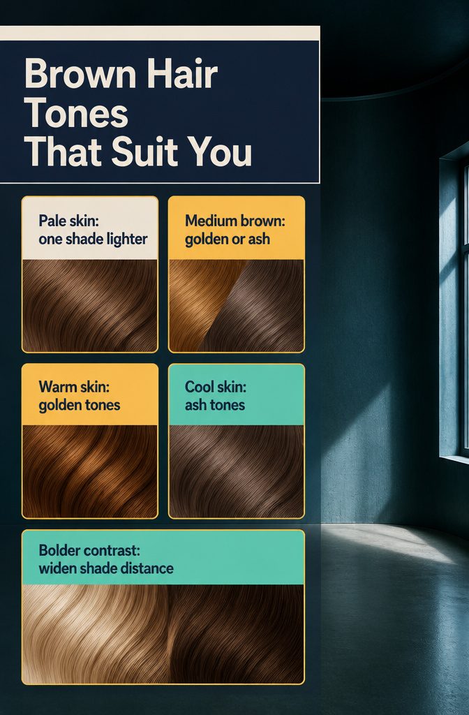 Beauty information graphic titled Brown Hair Tones That Suit You
