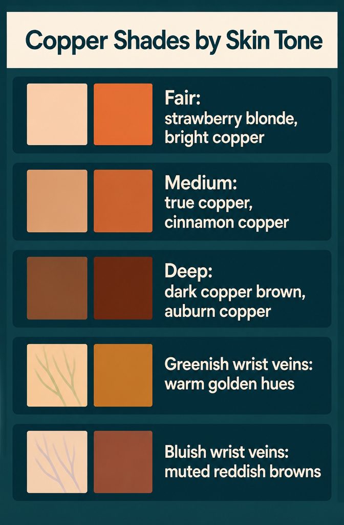 Copper hair shade chart matching warm cool and deep skin tones