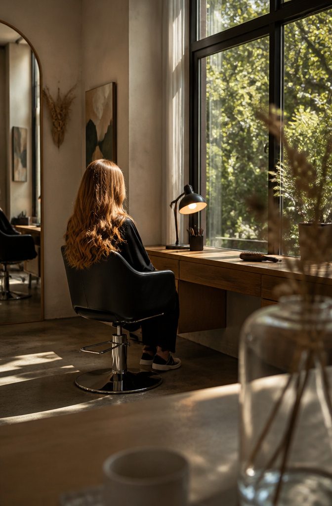 Copper hair with golden blonde tones in direct sunlight