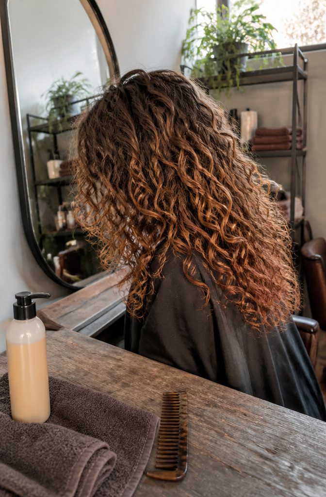 Long layered curls fading softly from honey to warm copper