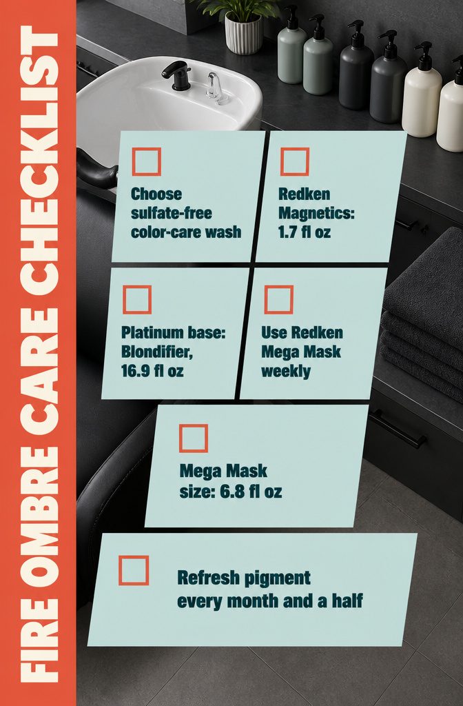Beauty guide graphic titled Fire Ombre Care Checklist