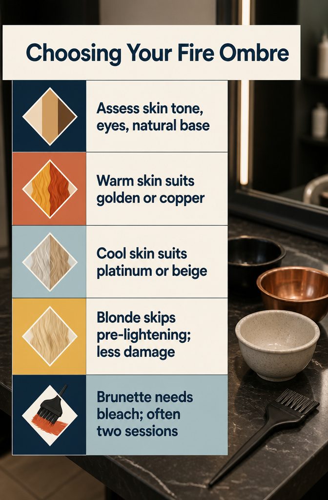 Beauty guide graphic titled Choosing Your Fire Ombre