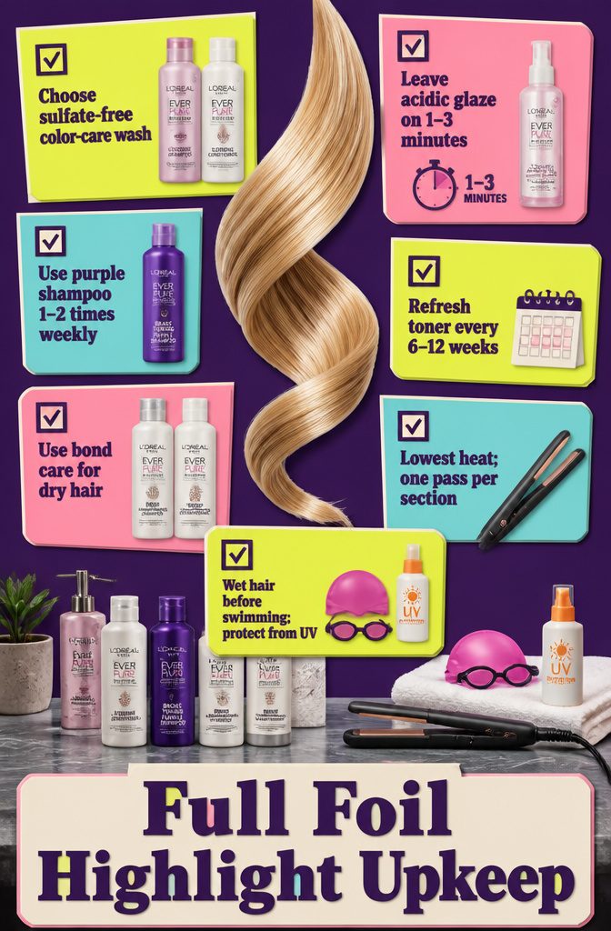 Hair care products including purple shampoo and a purple mask