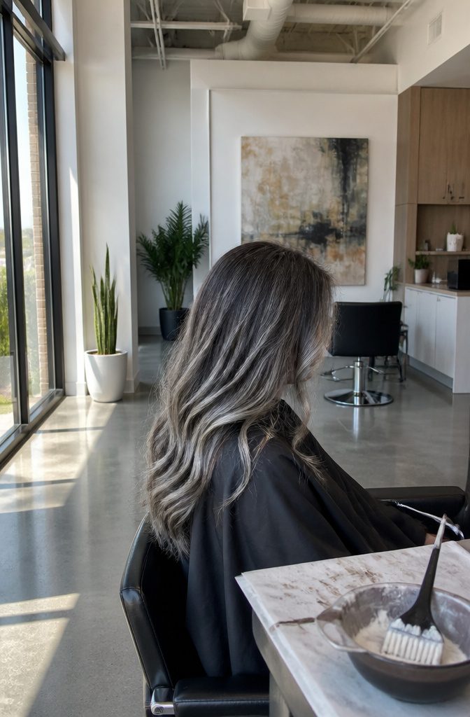 Hair with freehand balayage highlights blended through the lengths