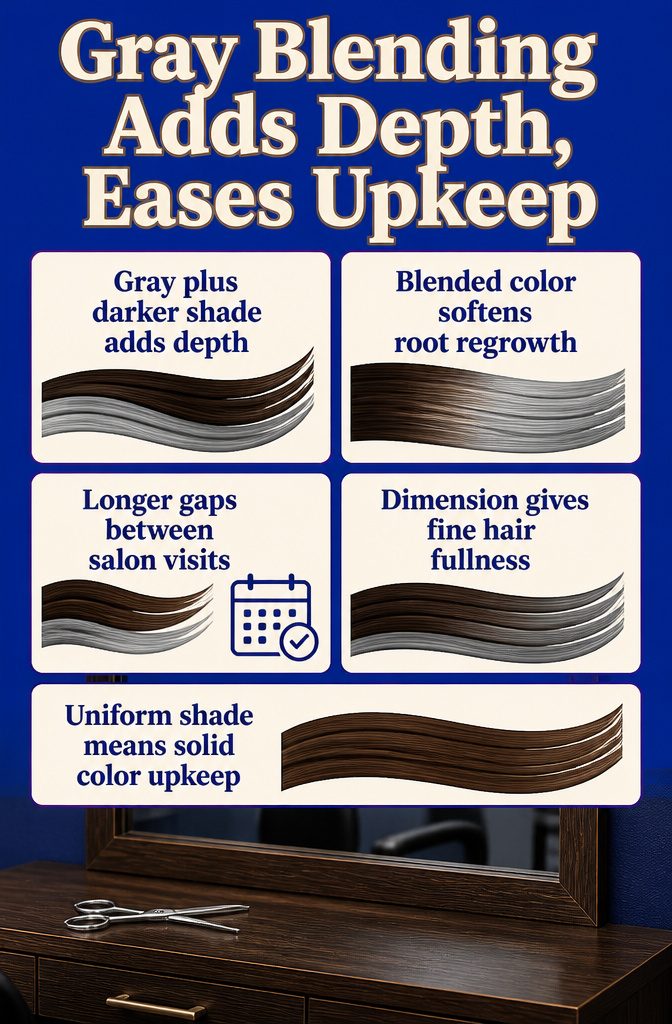 Gray blending infographic with dark and gray strands adding depth