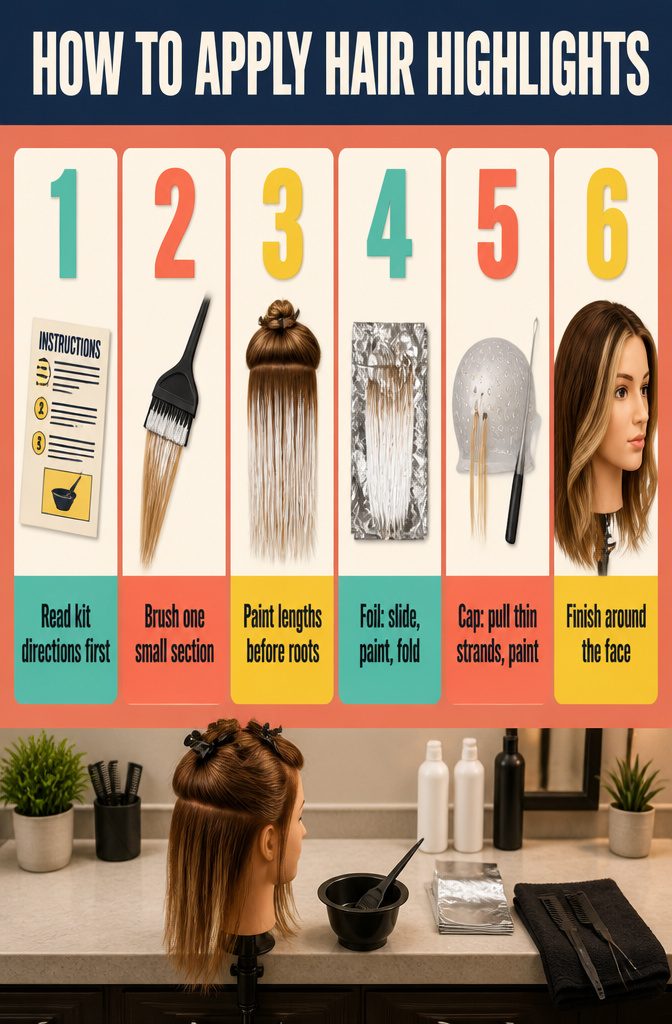 Dye brush applying lightener to strands over a foil sheet