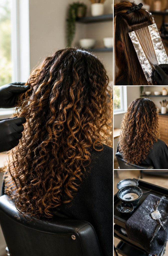 Hair with caramel balayage and bright blonde highlights