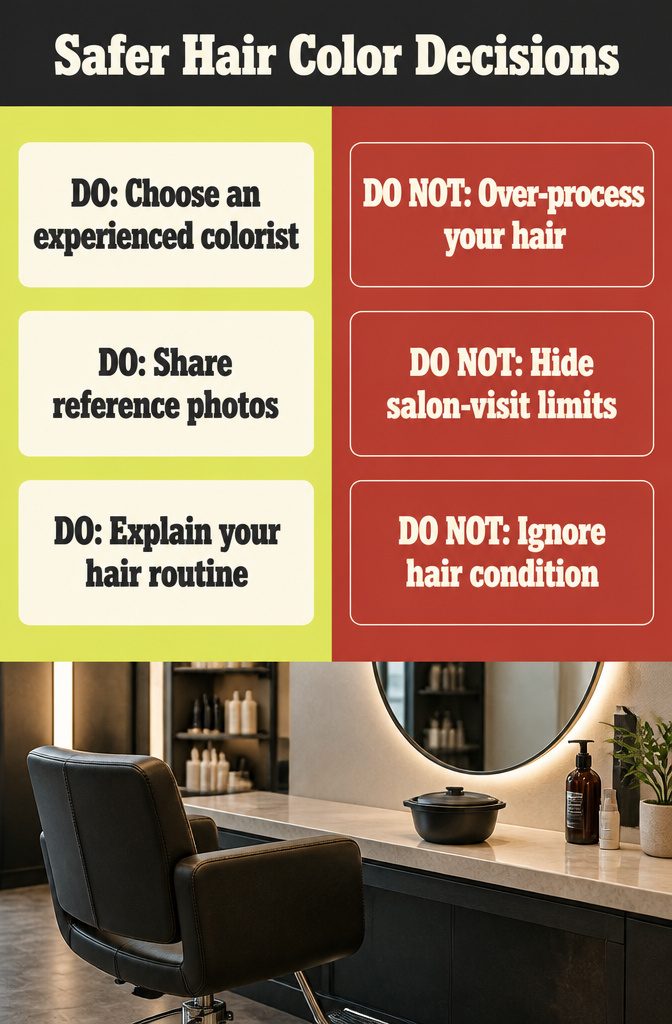 Hair color safety guide with consultation and treatment steps