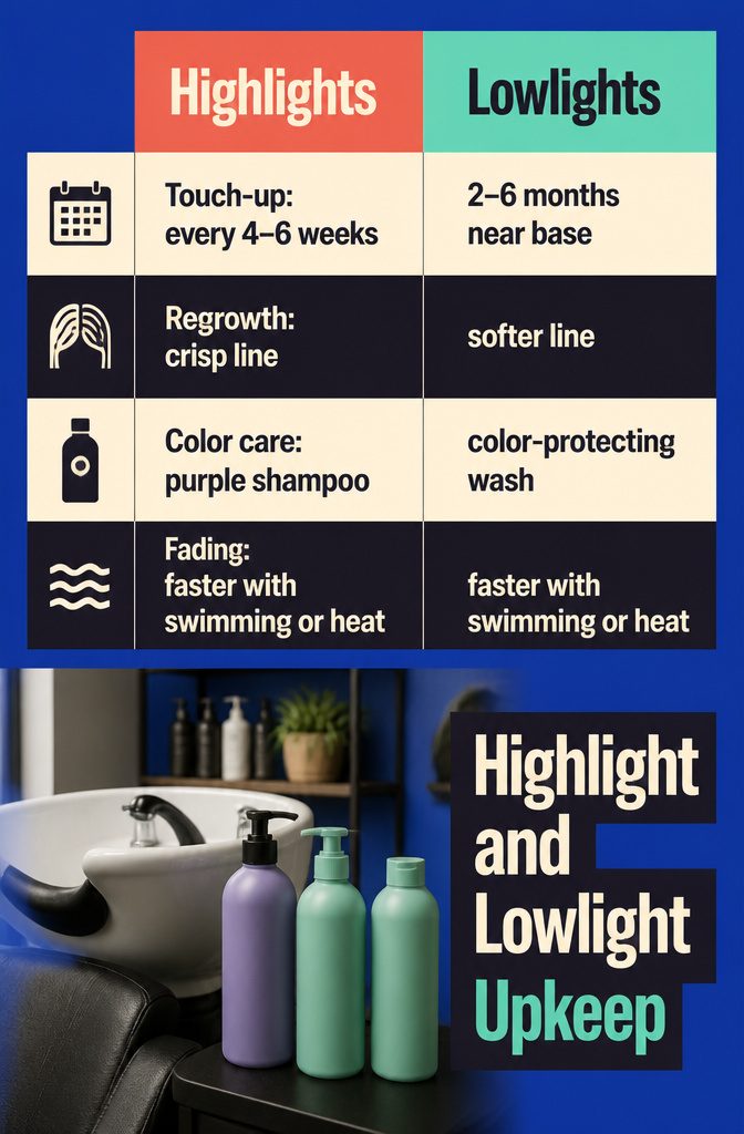 Hair color upkeep guide with salon visits and color care products