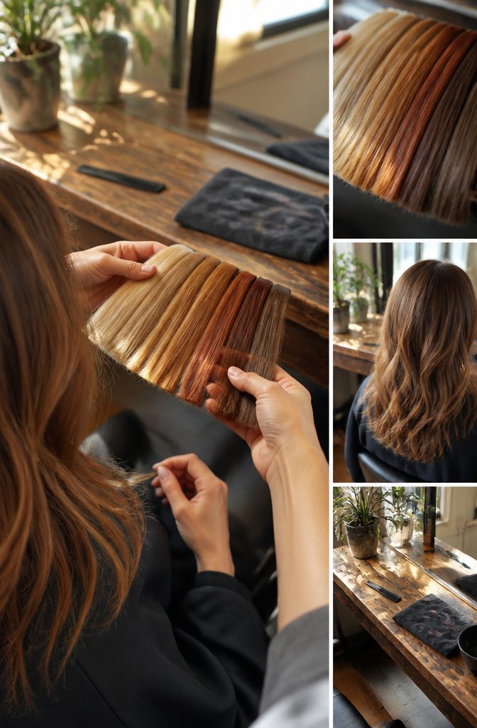 Honey blonde hair showing a warm shade with subtle dimension