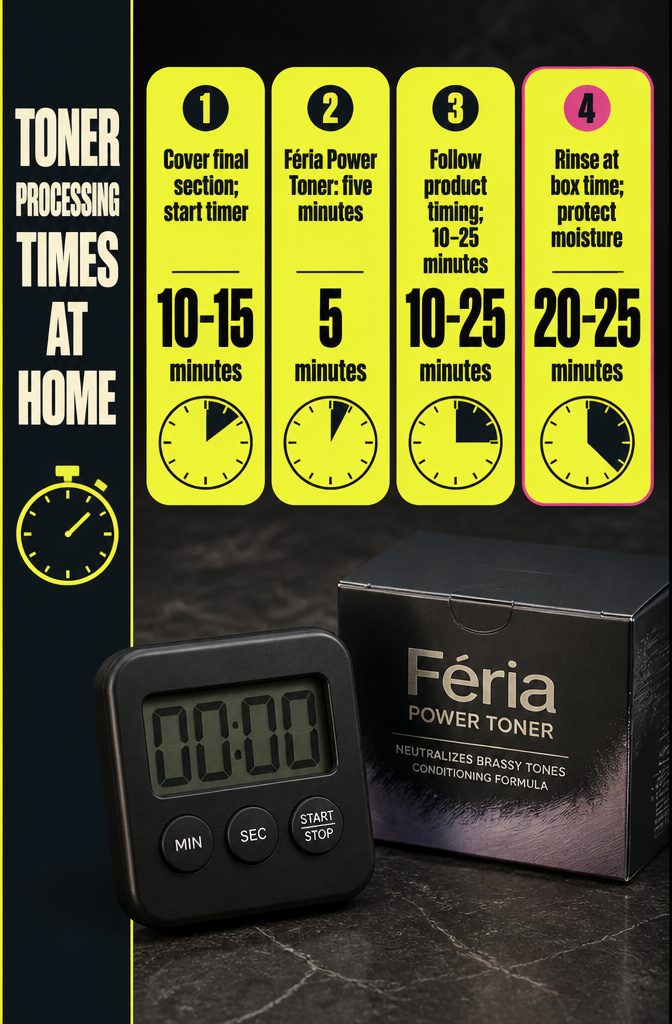 Toner timing chart listing processing windows for different hair products