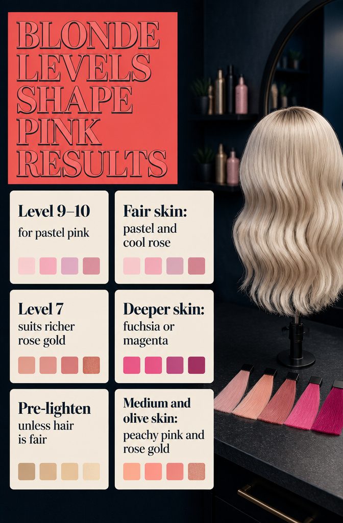 Blonde level chart comparing bases for pastel pink and rose gold