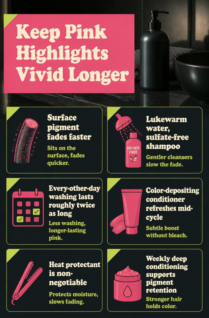 Beauty infographic titled Keep Pink Highlights Vivid Longer