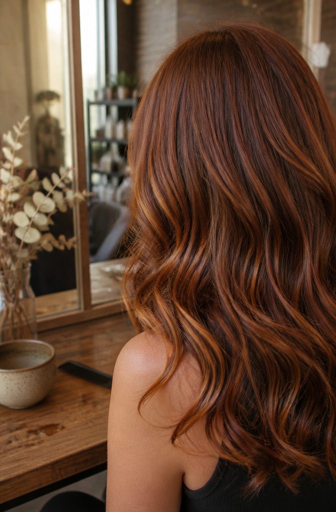 Red-Brown Hair With Caramel Highlights