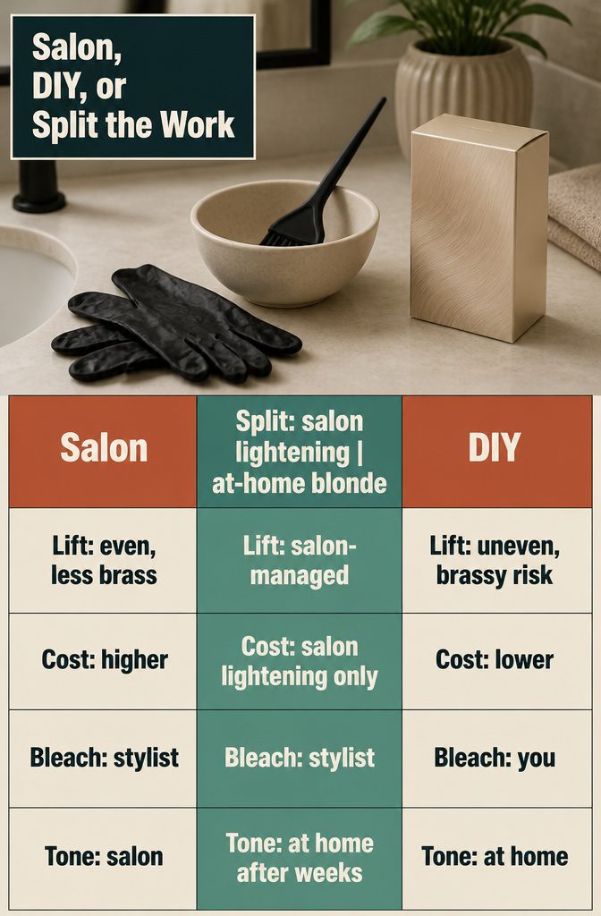Guide comparing salon coloring DIY hair color and a combined approach