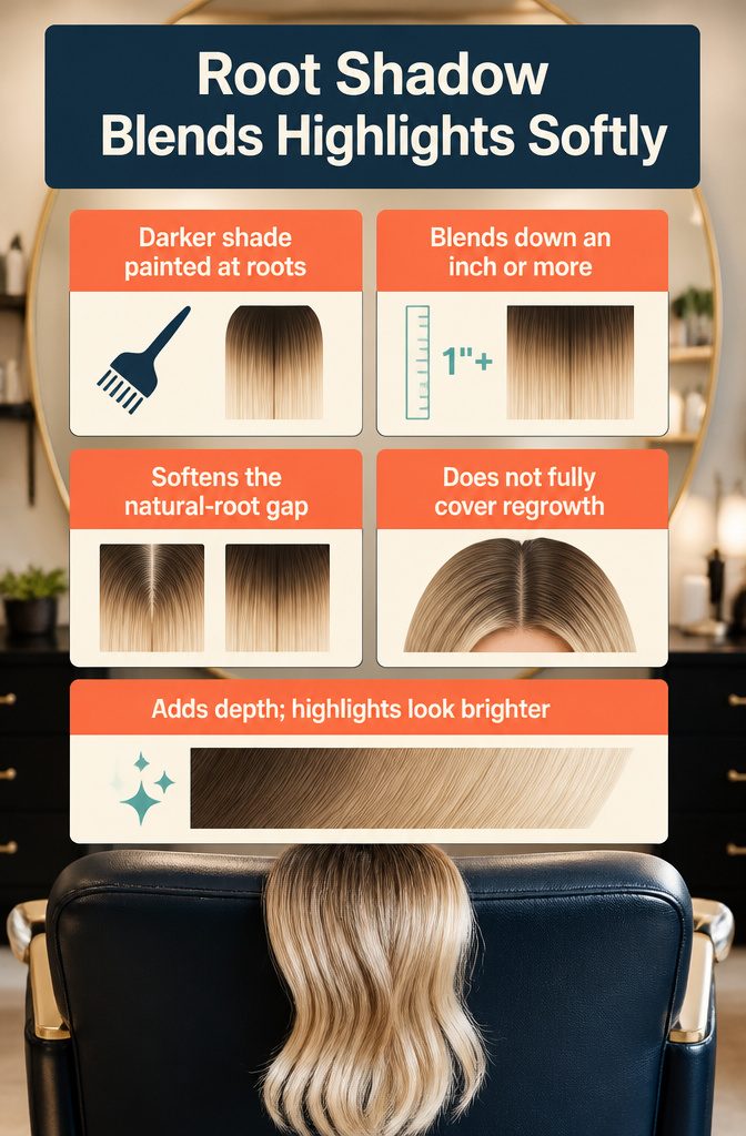 Hair diagram with dark roots blending down into lighter highlighted lengths