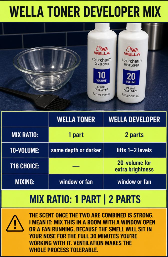 Wella toner and developer mixing ratio information graphic