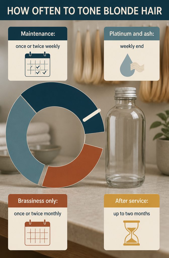Calendar graphic with weekly toner maintenance marks beside blonde hair