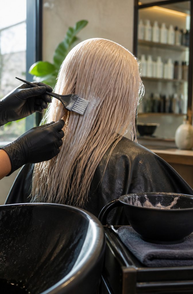 Smooth blonde hair with an even cool tone and soft shine