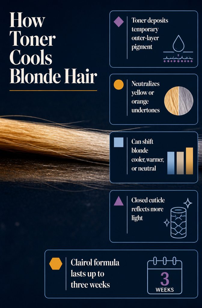 Color chart with blonde hair swatches shifting from yellow to cooler tones