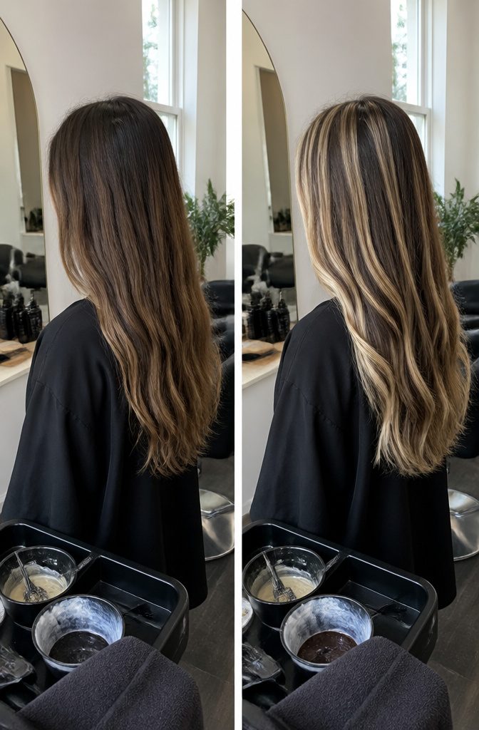 Hair with distinct light panels against a darker base